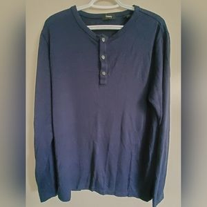 THEORY Essential Henley Long Sleeve Cotton Pullover Top Navy Blue Men's Sz L